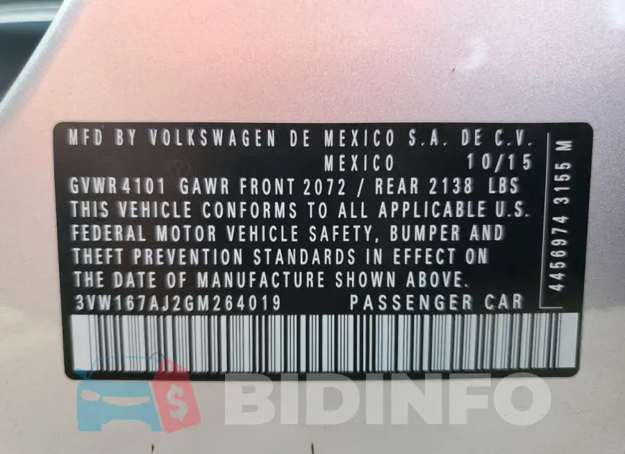 3VW167AJ2GM264019 Photo# 13