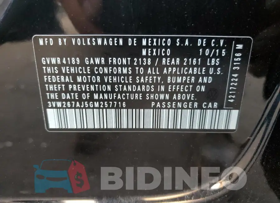 3VW267AJ5GM257716 Photo# 12