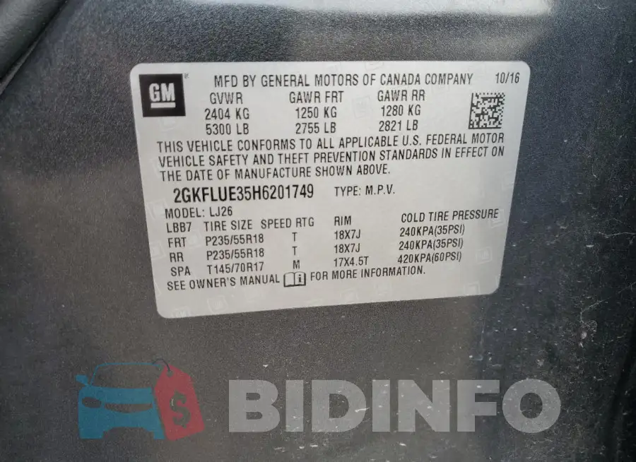 2GKFLUE35H6201749 Photo# 13