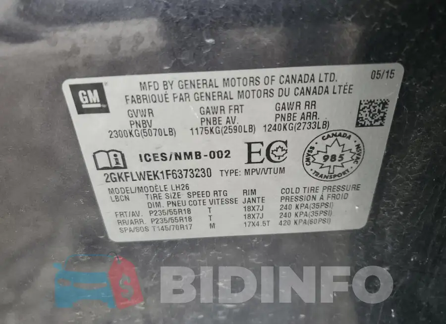 2GKFLWEK1F6373230 Photo# 13