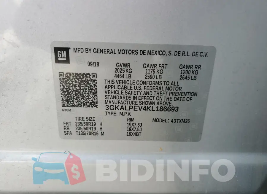 3GKALPEV4KL186693 Photo# 12