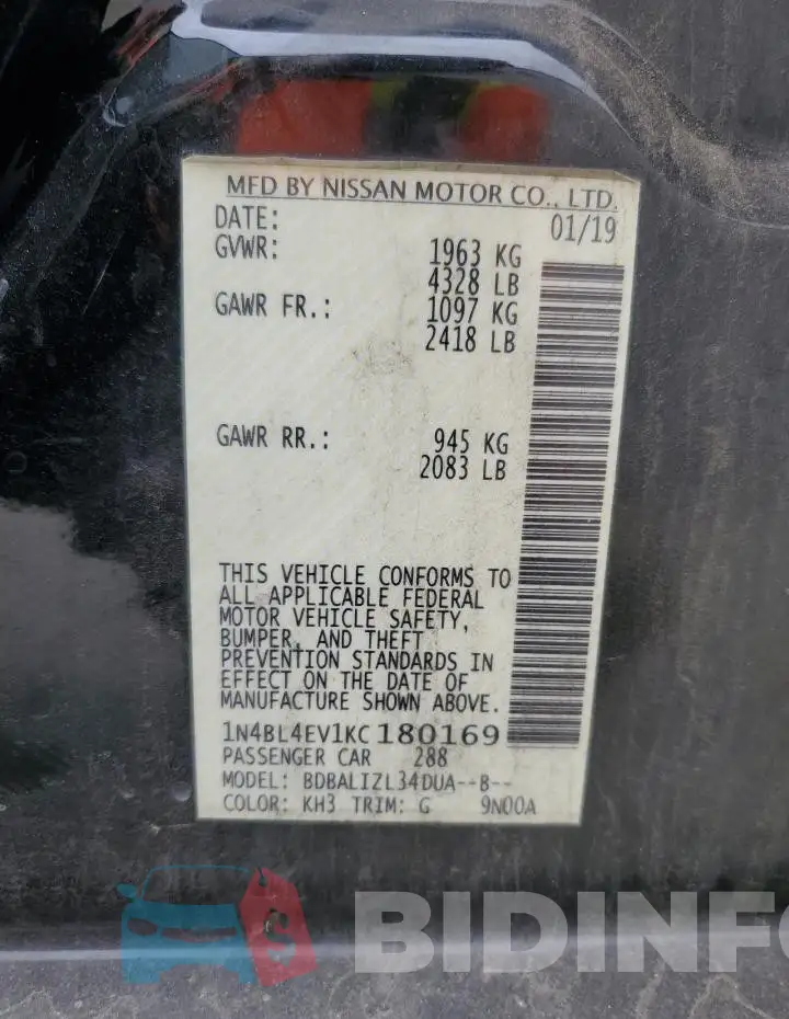 1N4BL4EV1KC180169 Photo# 12