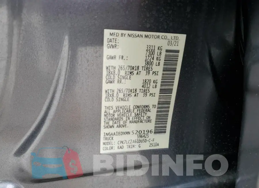 1N6AA1EDXMN520196 Photo# 12