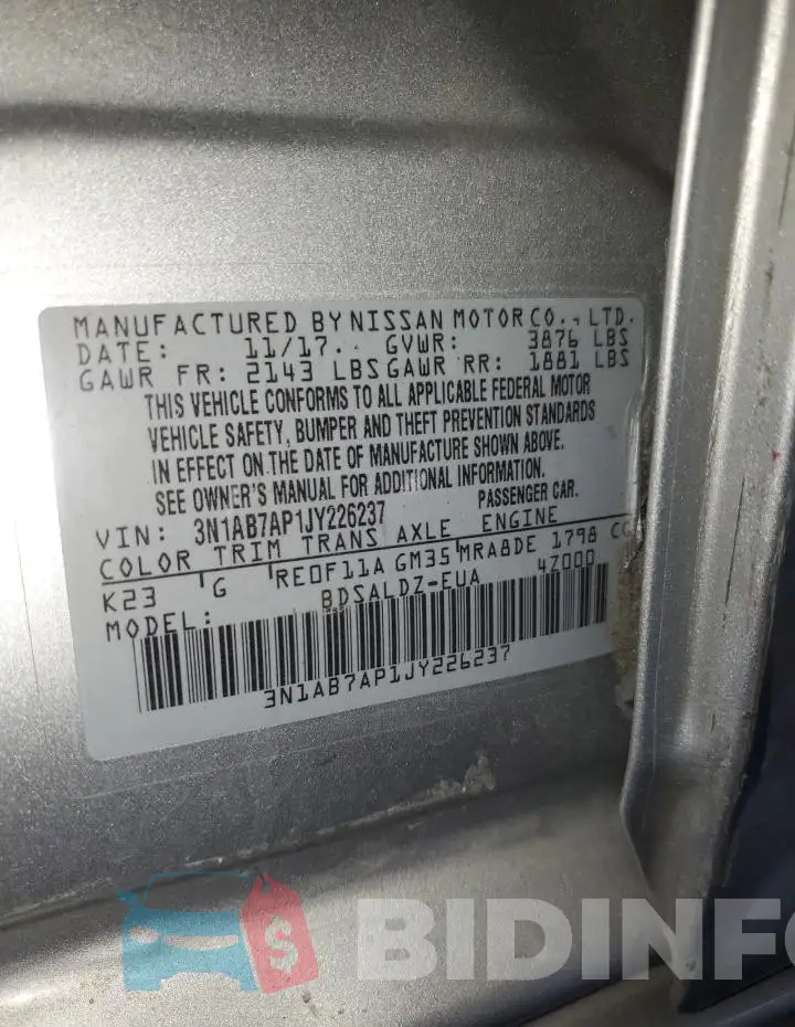 3N1AB7AP1JY226237 Photo# 12