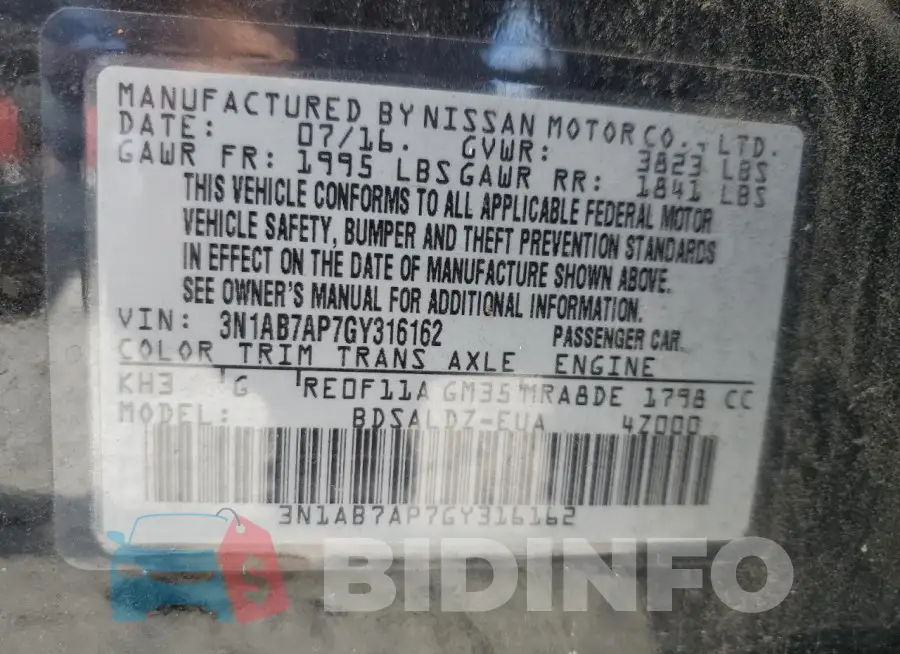3N1AB7AP7GY316162 Photo# 12