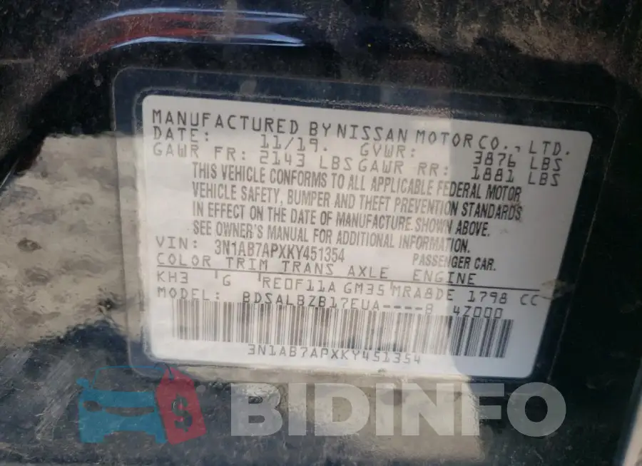 3N1AB7APXKY451354 Photo# 12