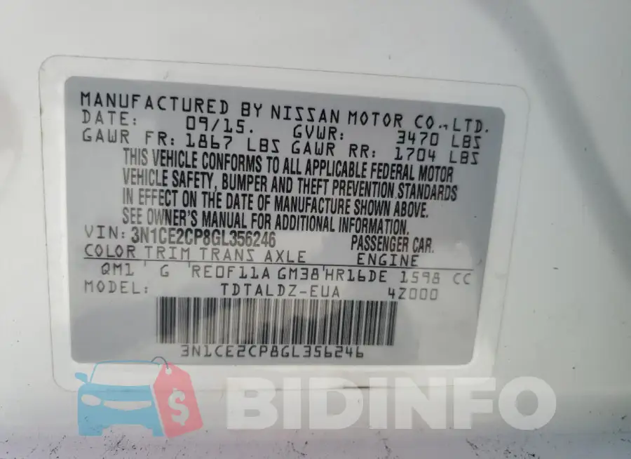 3N1CE2CP8GL356246 Photo# 12
