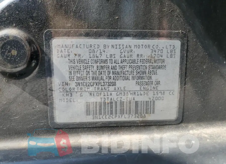3N1CE2CPXFL373208 Photo# 12