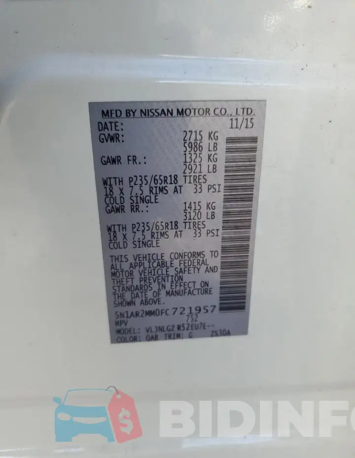 5N1AR2MM0FC721957 Photo# 13