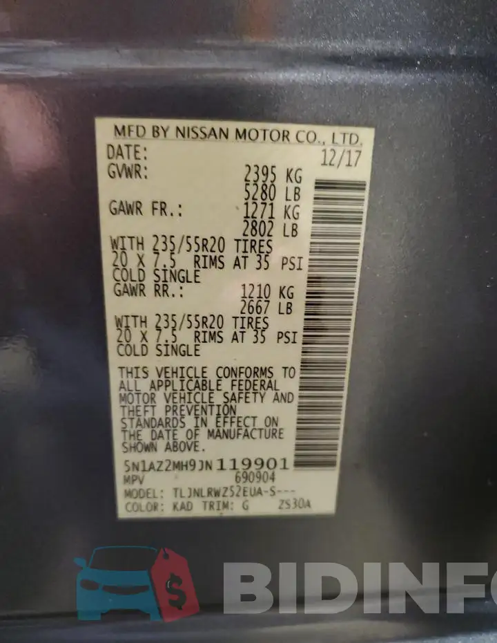 5N1AZ2MH9JN119901 Photo# 14
