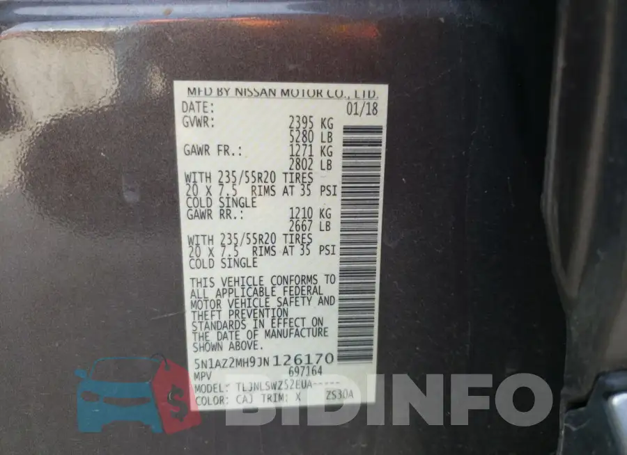 5N1AZ2MH9JN126170 Photo# 13