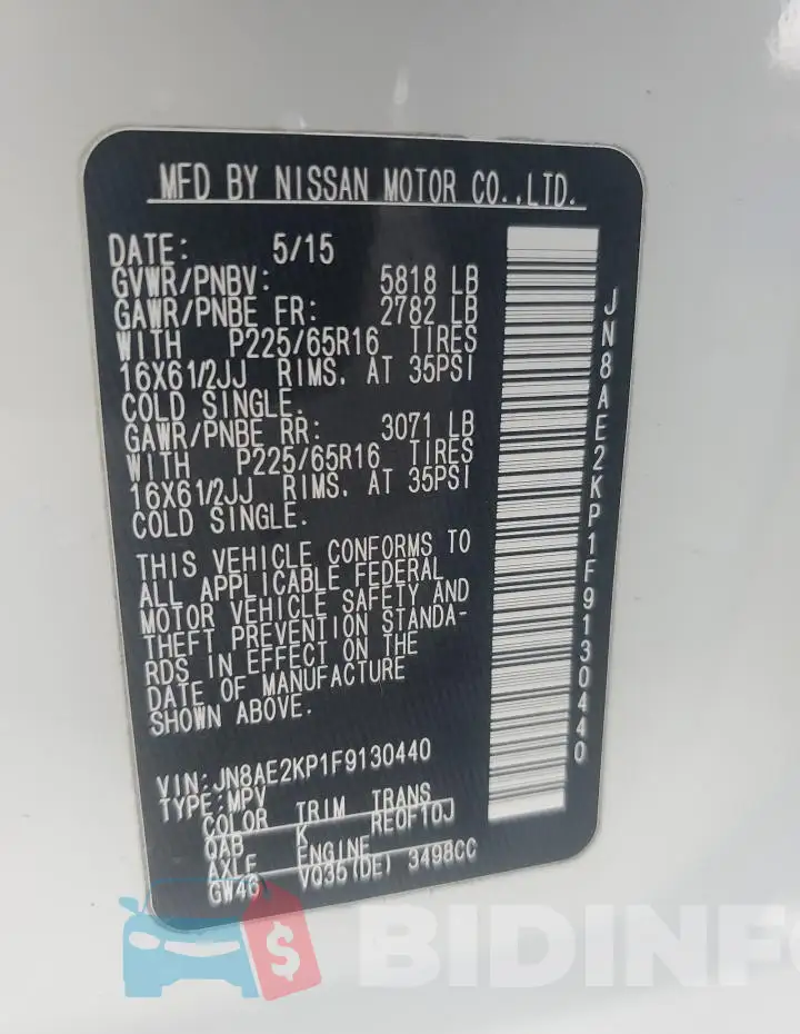 JN8AE2KP1F9130440 Photo# 14