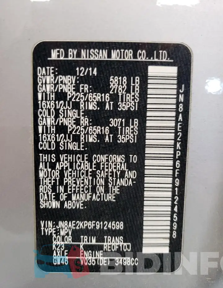 JN8AE2KP6F9124598 Photo# 13