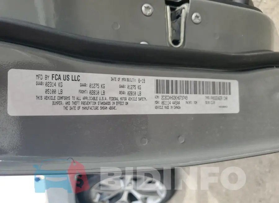 2C3CDXHG3KH673749 Photo# 13