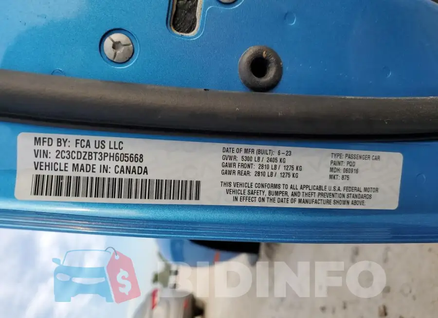 2C3CDZBT3PH605668 Photo# 12