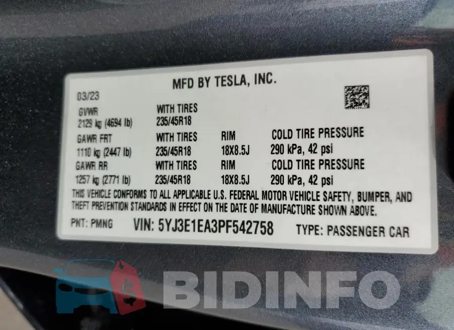5YJ3E1EA3PF542758 Photo# 12