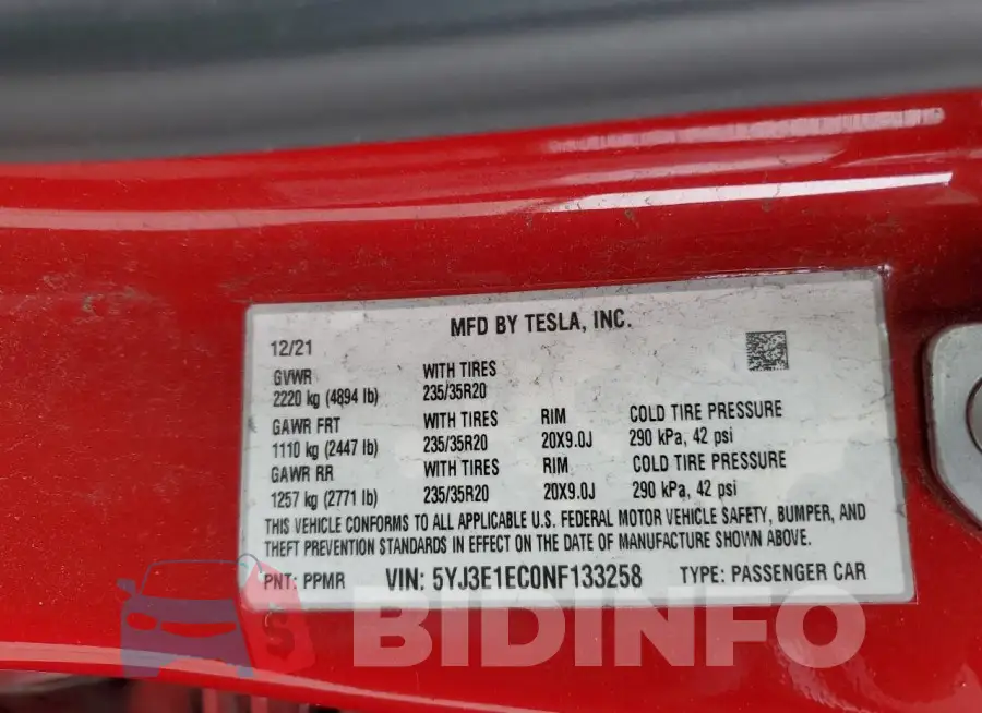 5YJ3E1EC0NF133258 Photo# 13