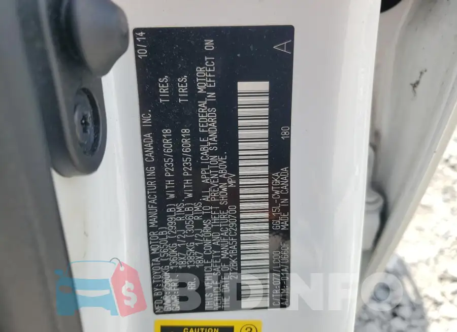 2T2BK1BA5FC290700 Photo# 13