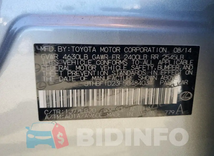JTHBF1D23F5048403 Photo# 12