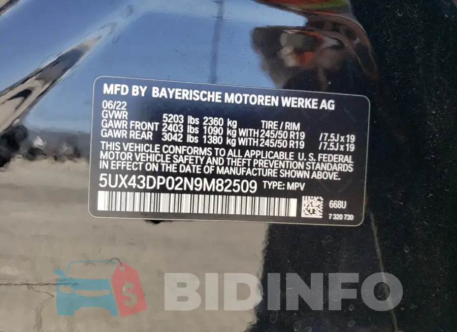 5UX43DP02N9M82509 Photo# 14