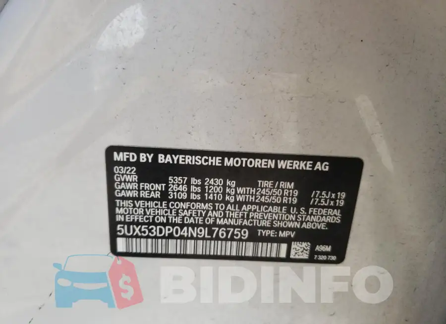 5UX53DP04N9L76759 Photo# 12