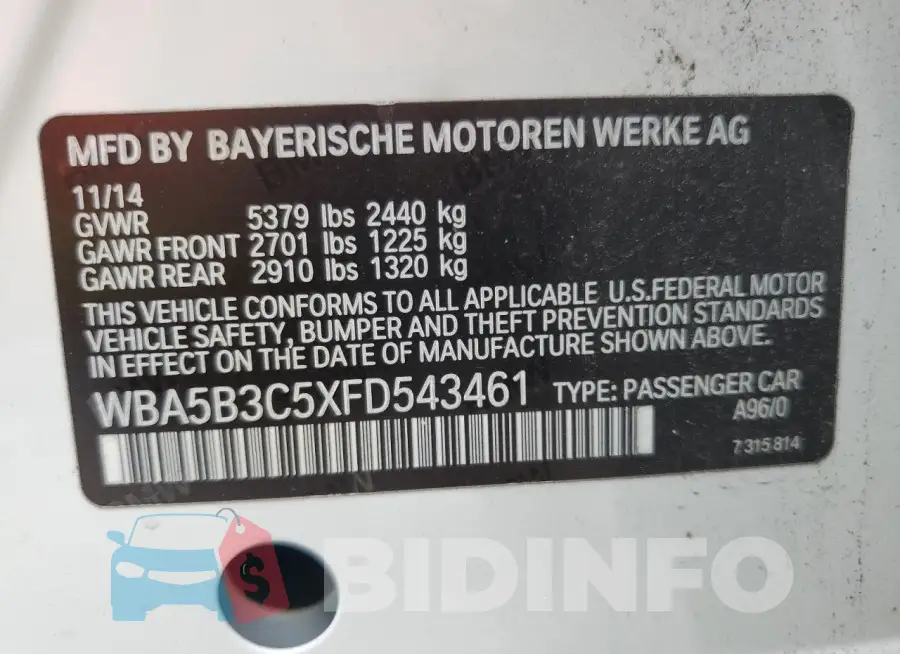 WBA5B3C5XFD543461 Photo# 12