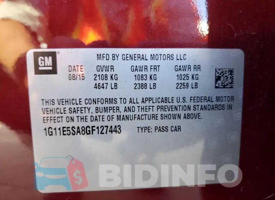 1G11E5SA8GF127443 Photo# 12