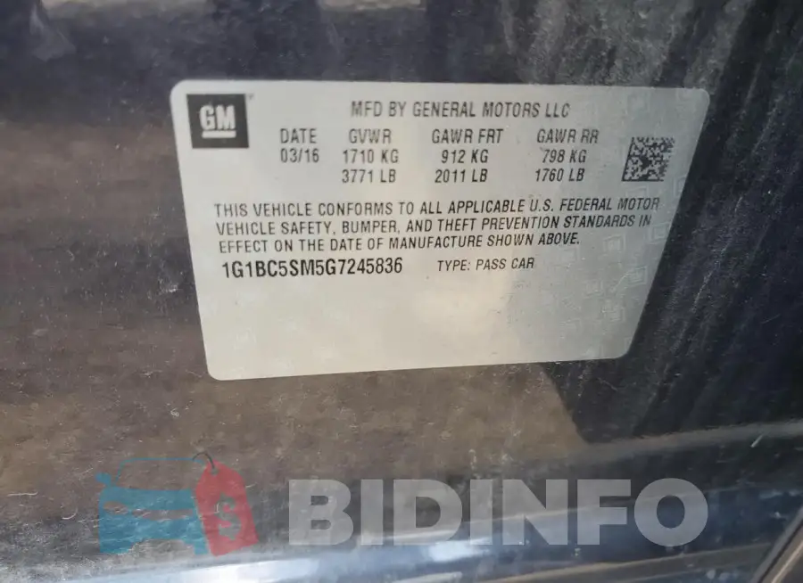 1G1BC5SM5G7245836 Photo# 13