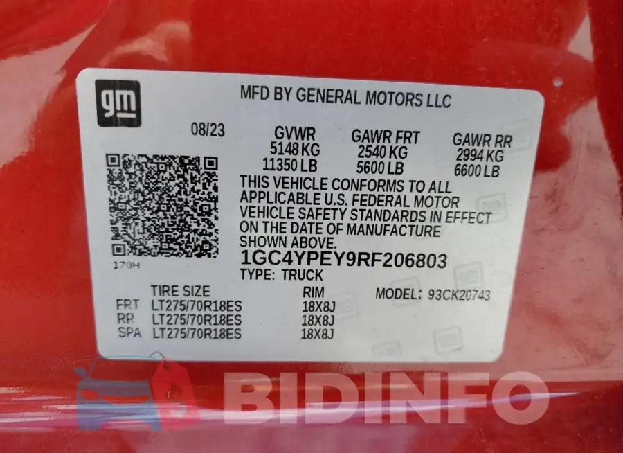 1GC4YPEY9RF206803 Photo# 12