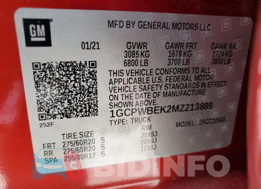 1GCPWBEK2MZ213889 Photo# 12