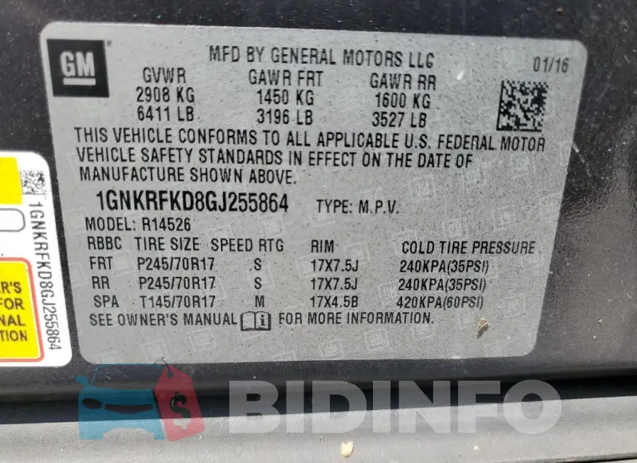 1GNKRFKD8GJ255864 Photo# 13