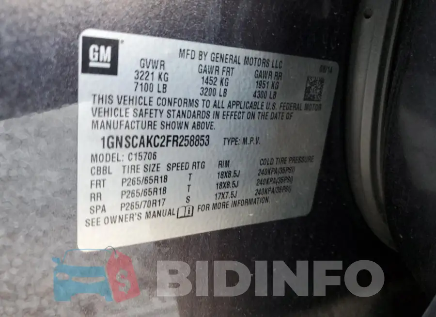 1GNSCAKC2FR258853 Photo# 13