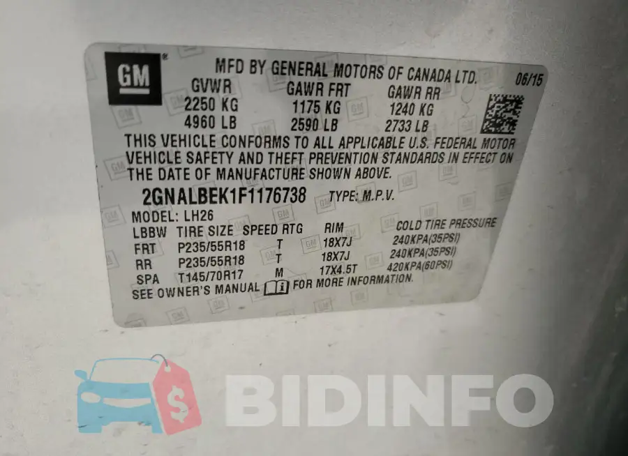 2GNALBEK1F1176738 Photo# 13