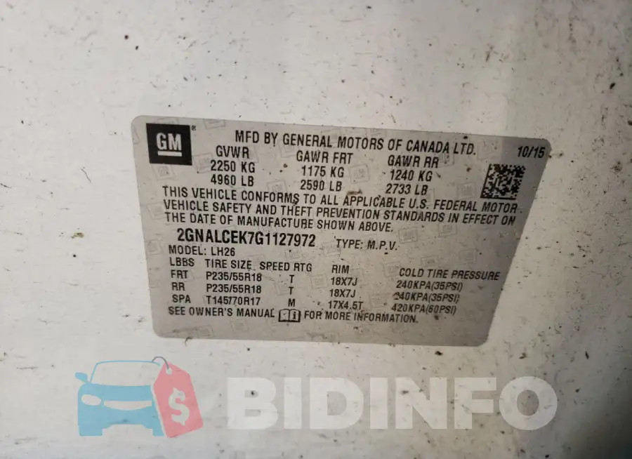 2GNALCEK7G1127972 Photo# 14