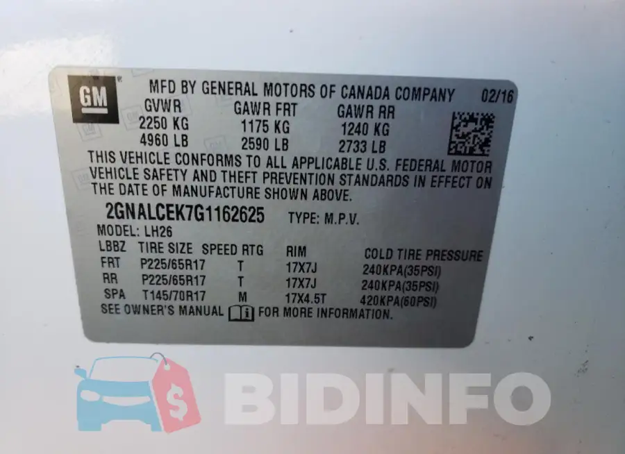 2GNALCEK7G1162625 Photo# 12
