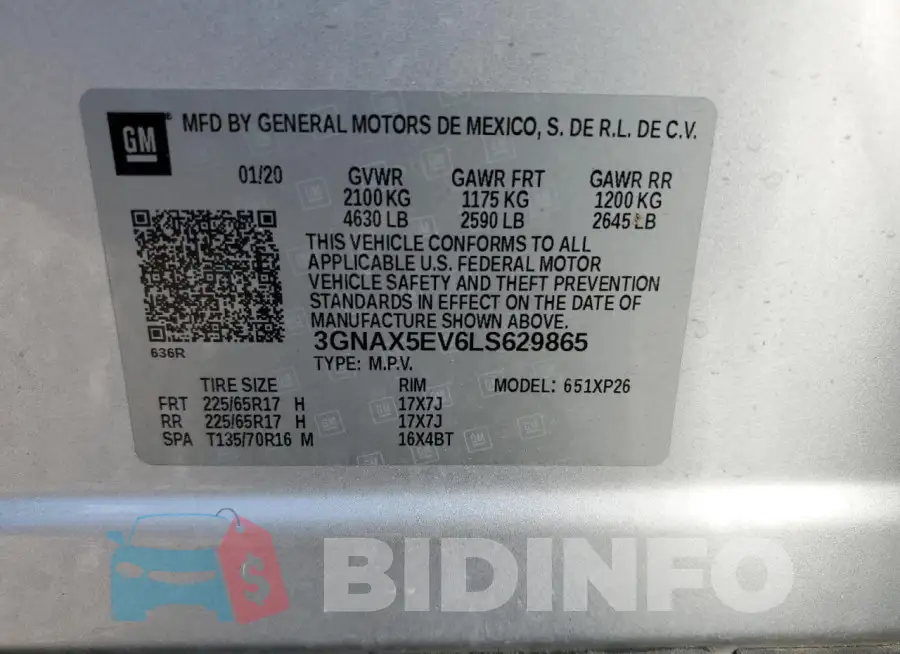3GNAX5EV6LS629865 Photo# 14