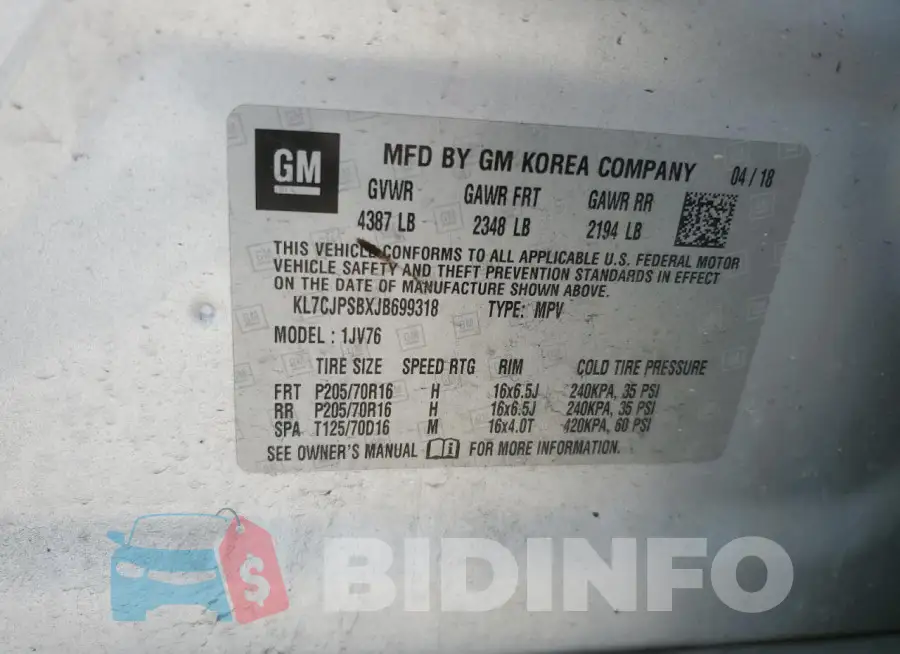 KL7CJPSBXJB699318 Photo# 14