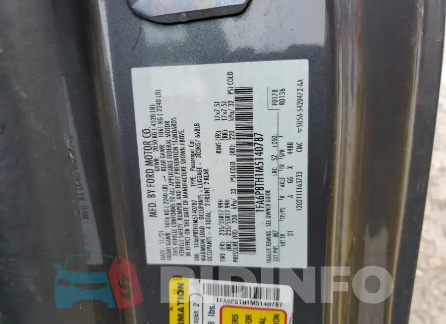 1FA6P8TH1M5140787 Photo# 13