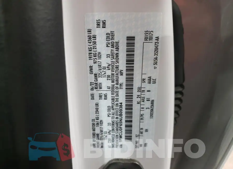 1FMCU0F65NUB09384 Photo# 13