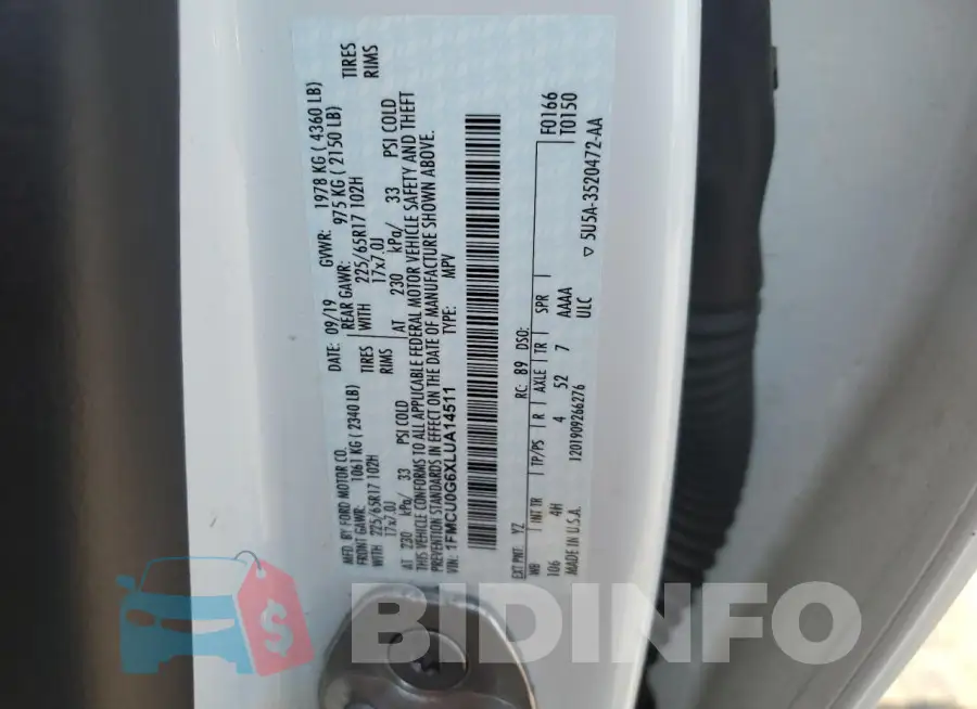 1FMCU0G6XLUA14511 Photo# 13