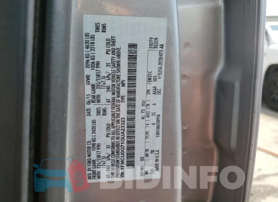 1FMCU0G71GUA23323 Photo# 12