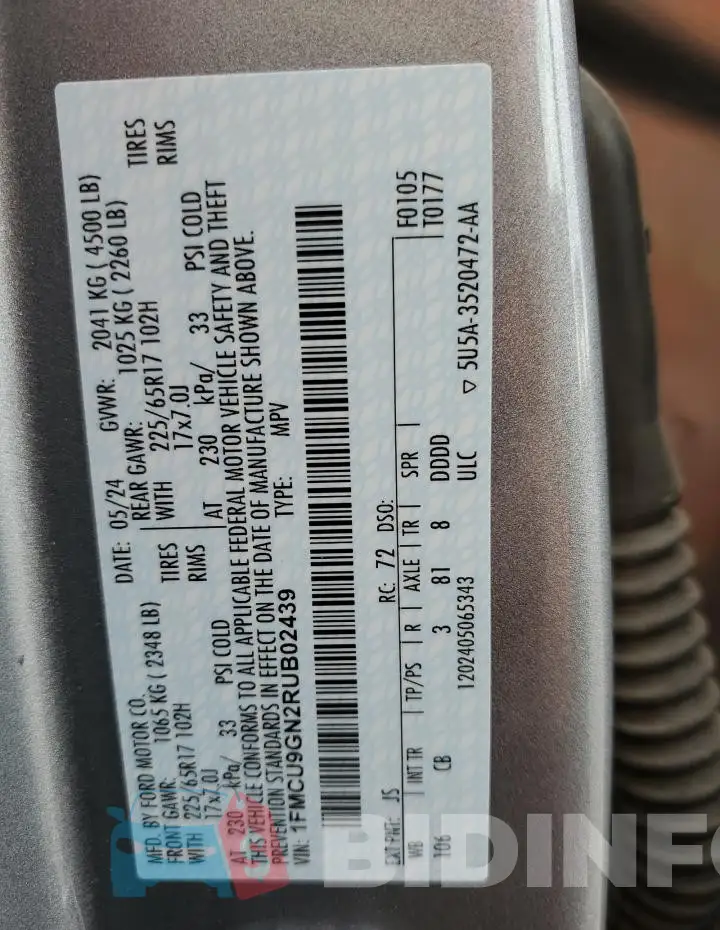1FMCU9GN2RUB02439 Photo# 14