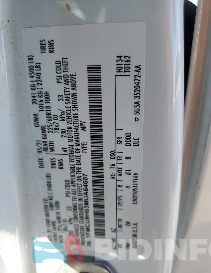 1FMCU9H63MUA64607 Photo# 13