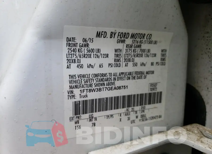 1FT8W3BT7GEA08751 Photo# 12