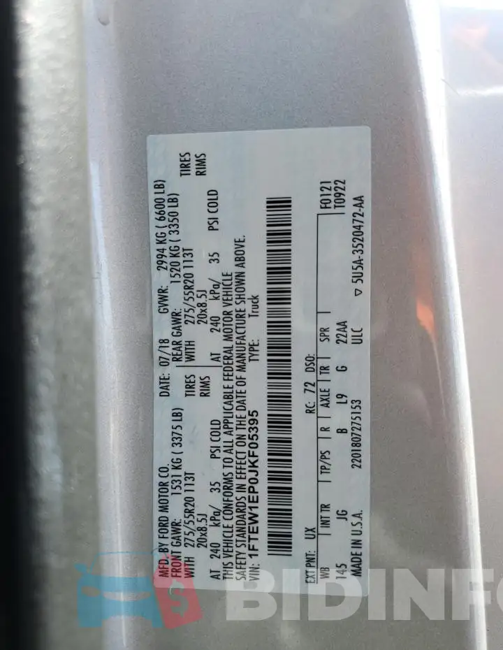 1FTEW1EP0JKF05395 Photo# 13