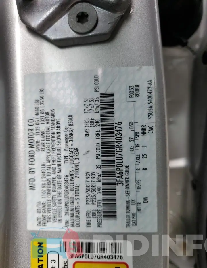 3FA6P0LU7GR403476 Photo# 12