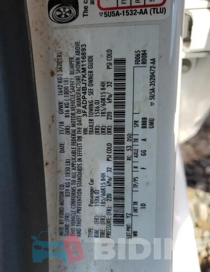 3FADP4BJ7KM116893 Photo# 12