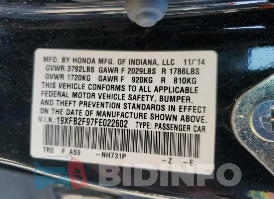 19XFB2F97FE022602 Photo# 12
