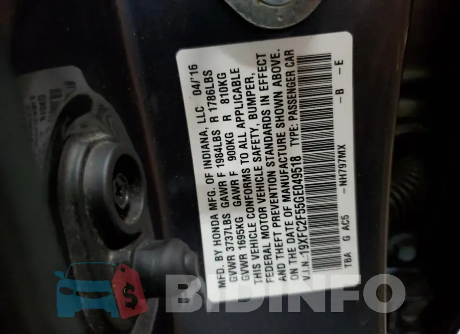19XFC2F55GE049518 Photo# 12