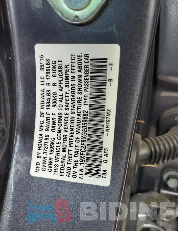 19XFC2F8XGE059682 Photo# 12